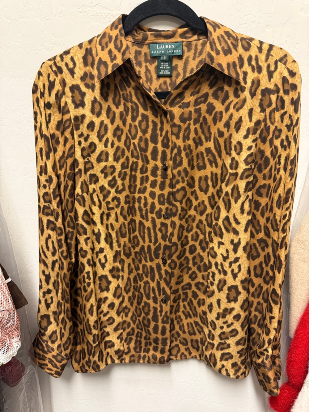 Lauren Ralph Lauren 100% silk  Leopard-Print Button Front Shirt in Tan and Brown